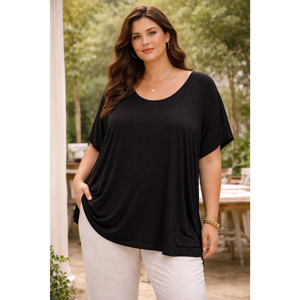 J. Jill Pure Jill Womens Open Back Tee Shirt Size 4X Plus Black Minimalist Basic